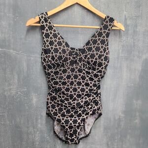Lands End One Piece Swimsuit 8 Brown Black Geometric Print Soft Cup Bra
